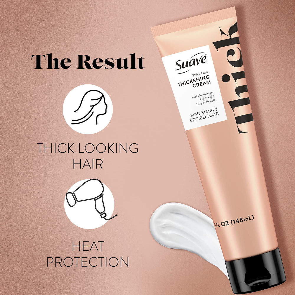 Suave Simply Styled thickening cream quick-drying formula in action