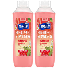 Suave Sun-Ripened Strawberry Shampoo packaging visuals suggesting a refreshing morning routine