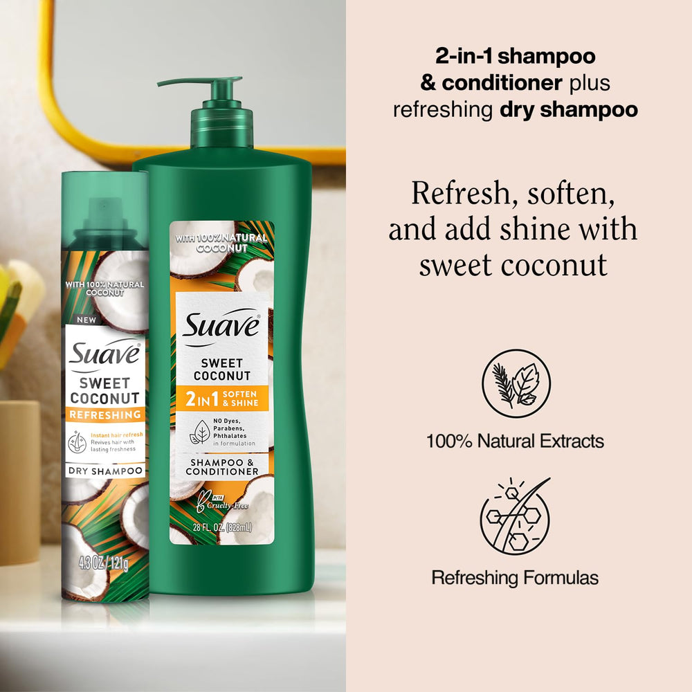 Suave Sweet Coconut 2-in-1 lather-closeup shows moisturizing coconut oil benefits.