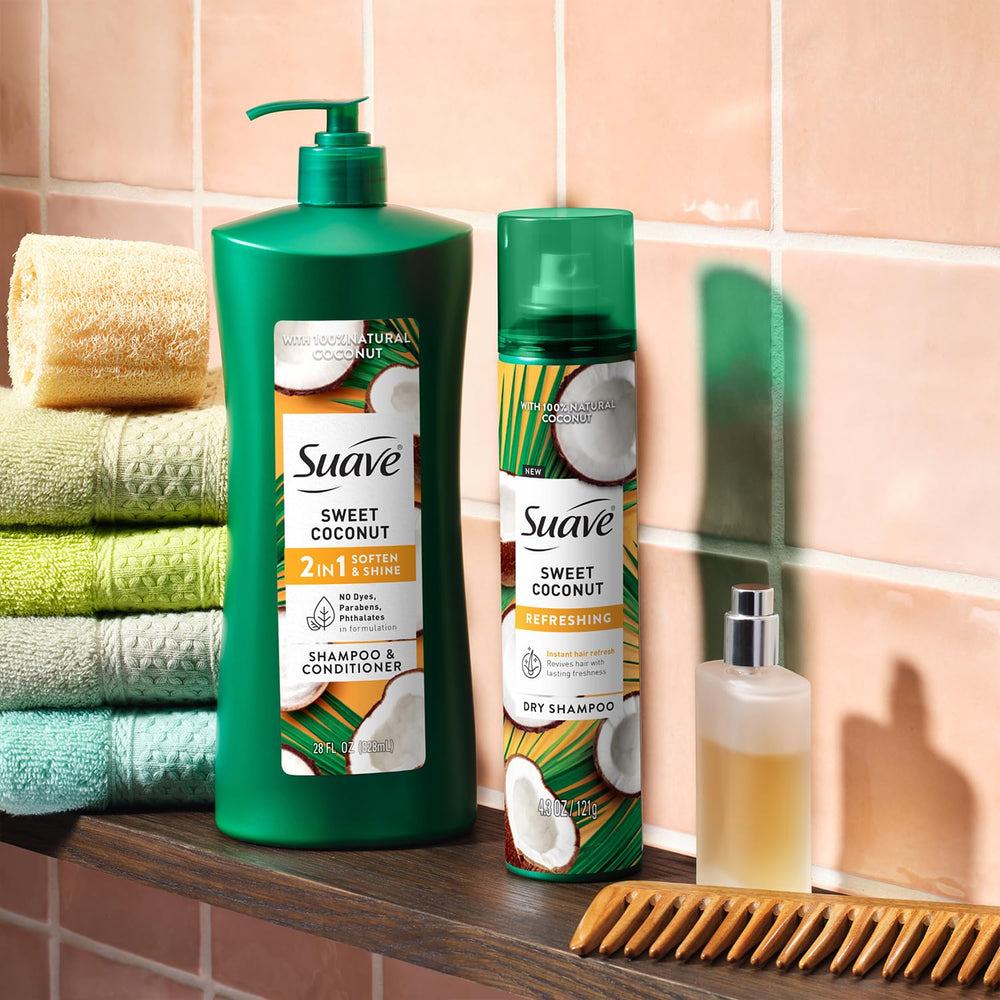 Suave Sweet Coconut package-family-size captures a generous 28 oz bottle.