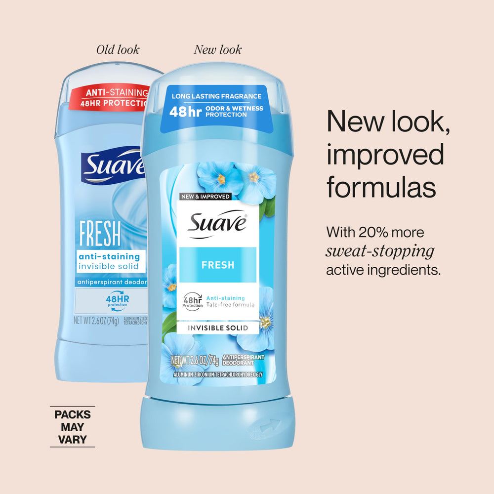 Talc-free Suave Fresh deodorant for gentle skin