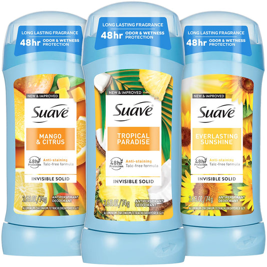 Suave Tropical Paradise deodorant stick front view showing invisible protection