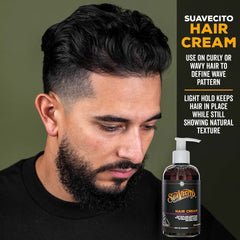 Suavecito Hair Cream minimizes frizz with a relaxed finish.