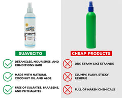 Suavecito Kid's Detangler packaging shows cruelty-free claims and chemical-free formula.
