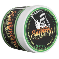 Slick-back style with Suavecito Matte Pomade’s creamy, manageable finish.