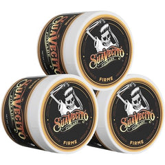 Suavecito Pomade Firme 3-pack front view shows value and all-day hold.