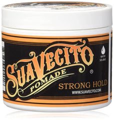 Suavecito Pomade Firme bottle demonstrates strong hold for all-day styling.
