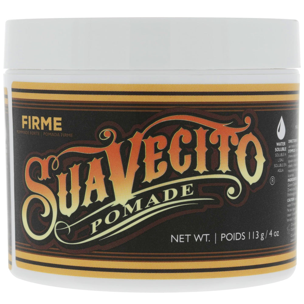 Flake-free finish from Suavecito Pomade Firme Hold enhances clean look.