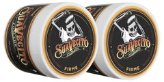 Suavecito Pomade Firme Hold jar shows strong hold and medium shine for styling.