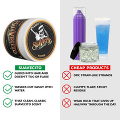 Slick-back hairstyle achieved with Suavecito Pomade Firme Hold.