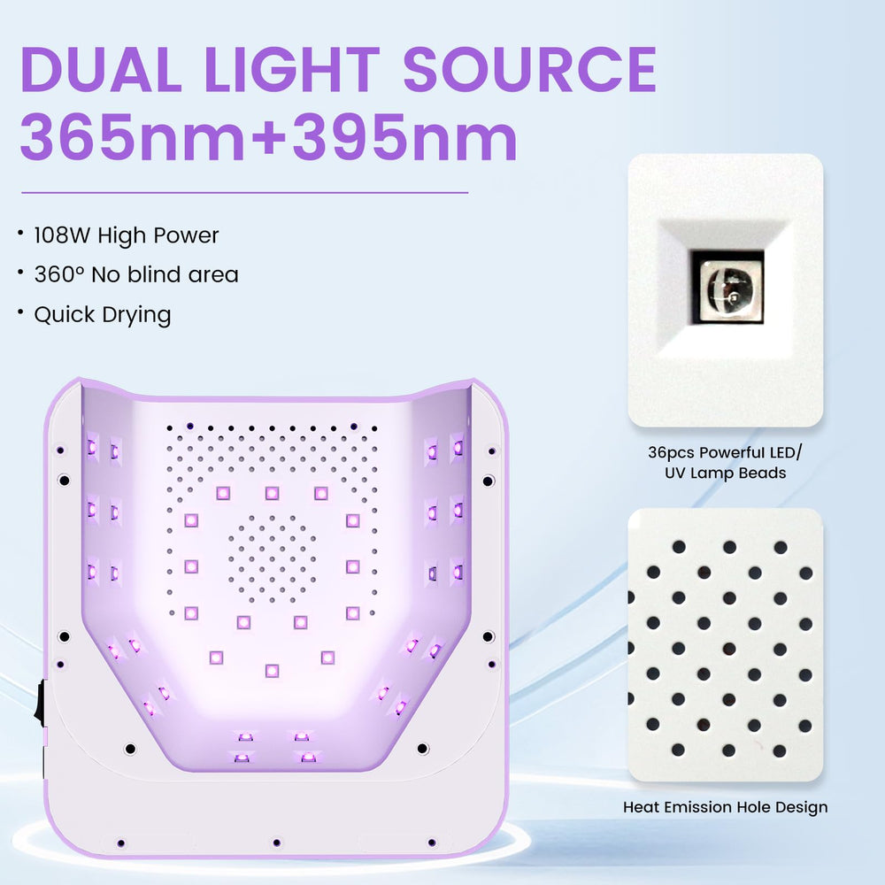 Subay UV Nail Lamp 108W large interior space fits hands or feet comfortably