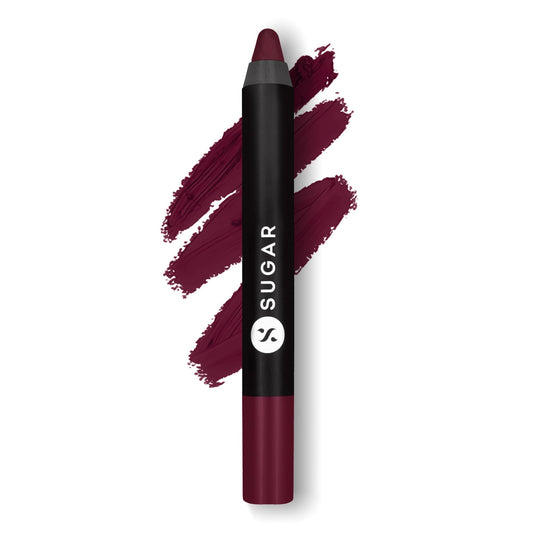 SUGAR Cosmetics Matte as Hell Crayon lipstick Rachel Berry packaging with built-in sharpener for precise application