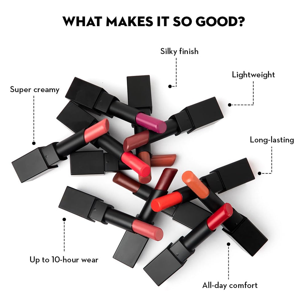 SUGAR Cosmetics Nothing Else Matter lip color swatch on skin, true matte finish.