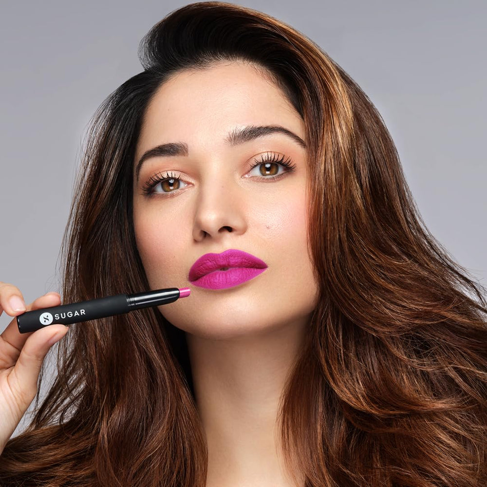 SUGAR Matte Attack Lipstick Maroon Vibe matte finish swatch demonstrates staying power.