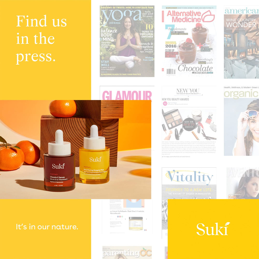 1 oz Suki Resurfacing Enzyme Peel bottle on a bathroom shelf