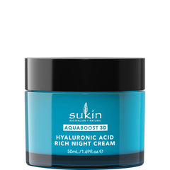 Sukin AquaBoost night cream jar close-up shows luxurious texture and hydration.