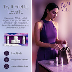 Sum Of All starter-set packaging presents a compact regimen for travel.