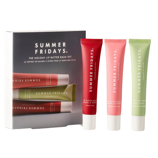 Summer Fridays Holiday Lip Butter Set Cherry offers instant moisture and a subtle glossy finish.
