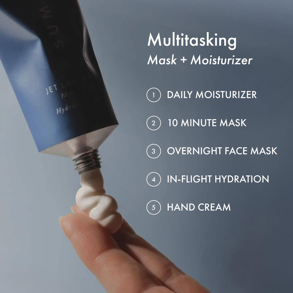 Summer Fridays Jet Lag Mask Mini application on the face suggests daytime glow potential