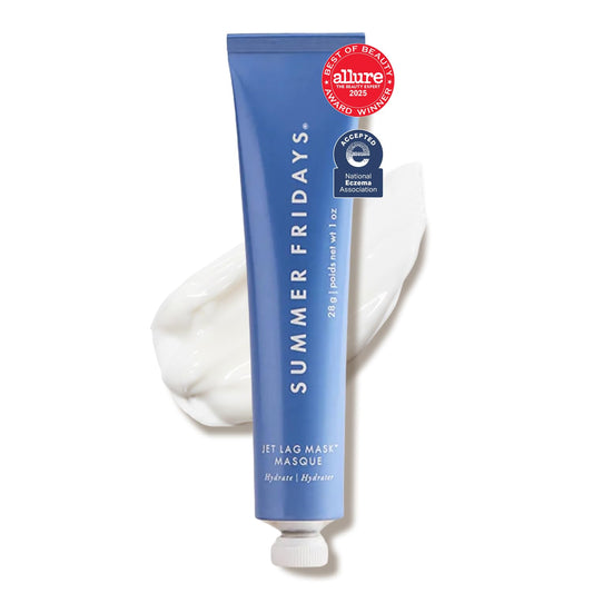 Summer Fridays Jet Lag Mask Mini jar close-up showing a hydrating cream for radiant skin