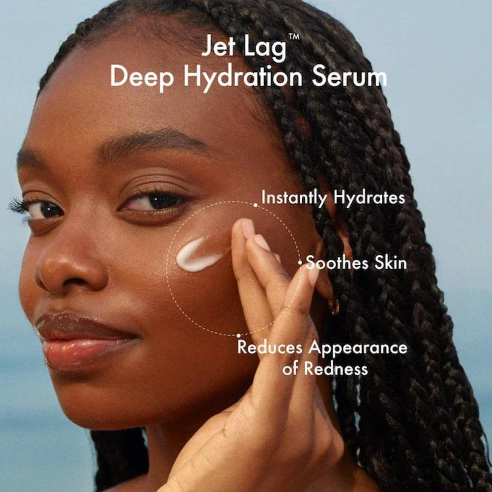 Summer Fridays Jet Lag serum being gently applied to skin for soothing glide
