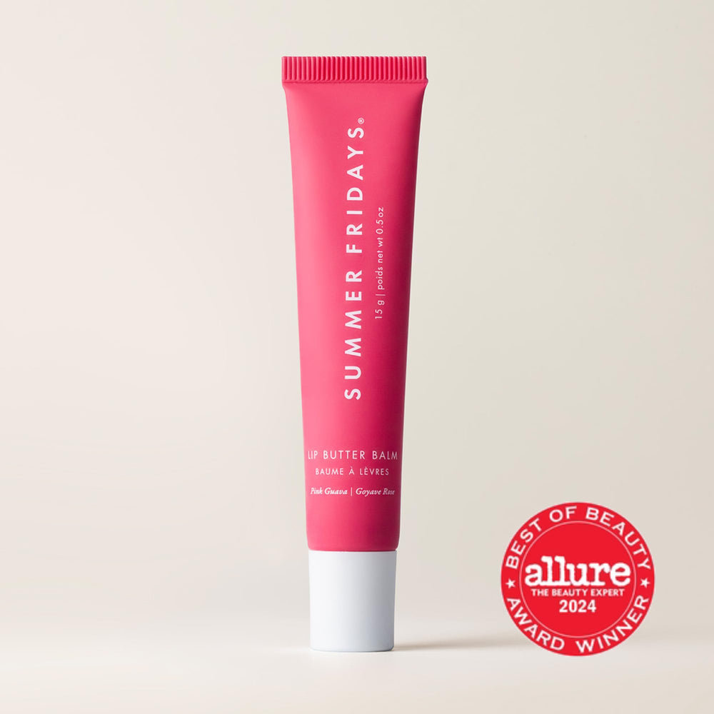 On-lips view of Summer Fridays Pink Guava balm with hydration and soft pink glow.