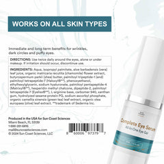 Sun Coast Sciences Complete Eye Serum cruelty-free label emphasizes safe, humane skincare