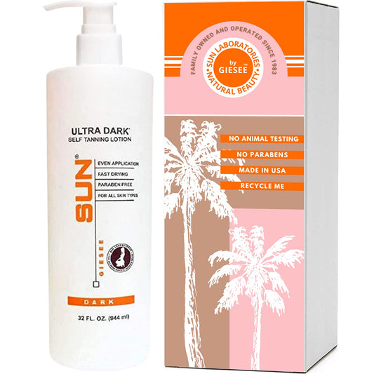 Sun Laboratories by Giesee Ultra Dark Self Tanning Lotion 32oz bottle delivers a natural bronze glow.
