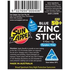 Sun Zapper blue sunscreen stick on face and body during outdoor adventures.