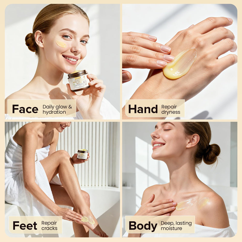 Sunbose Beef Tallow Balm package on shelf signaling clean skincare