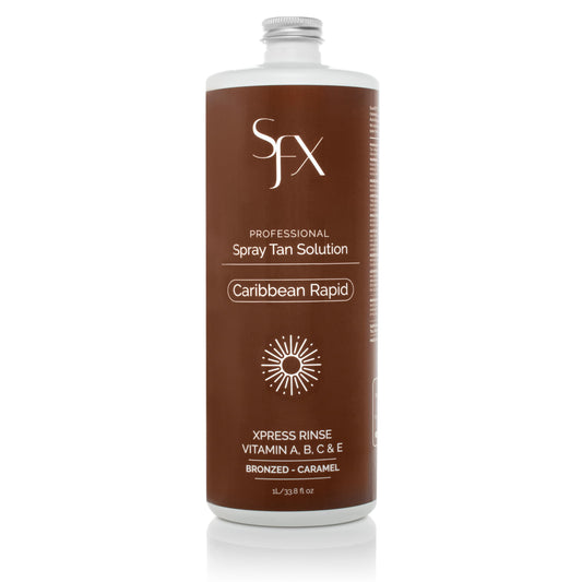 SunFX Caribbean Rapid bottle front, dark summer shade for natural tan