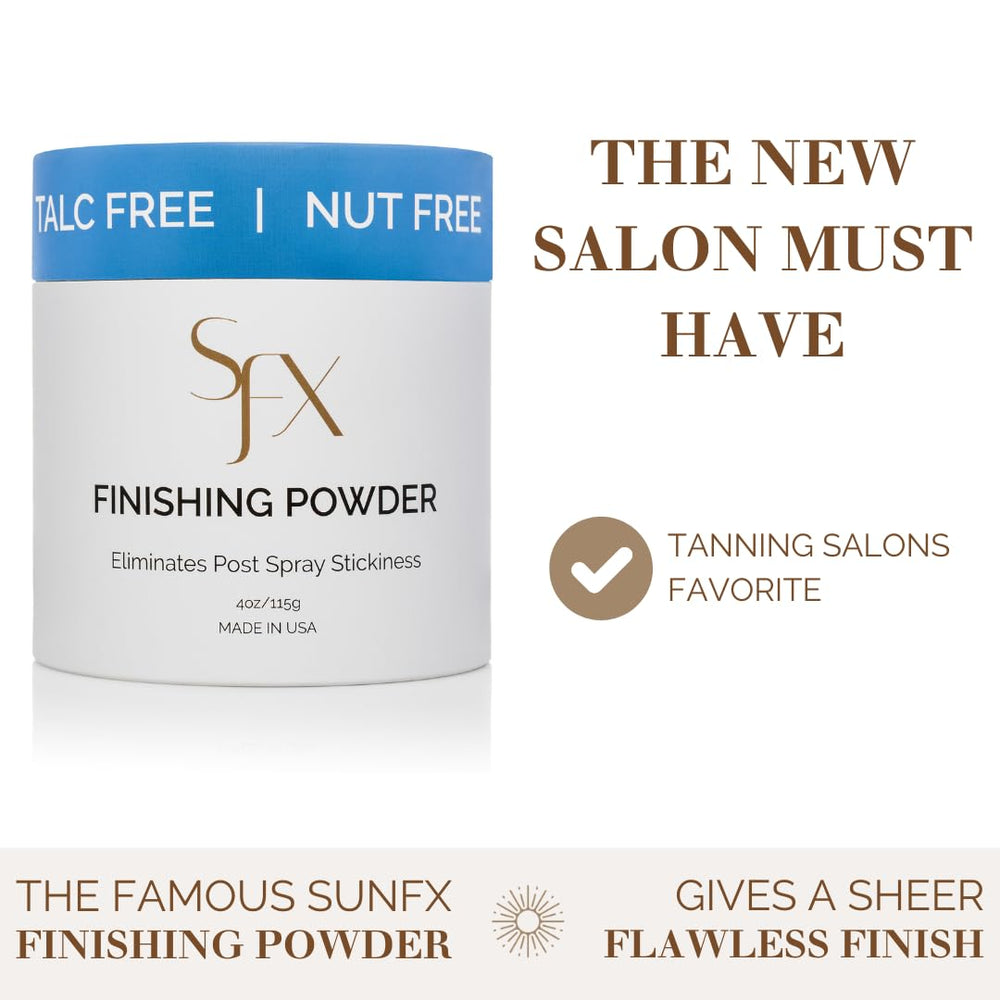 SunFX finishing powder helps reduce post-tan odor for a fresher finish.