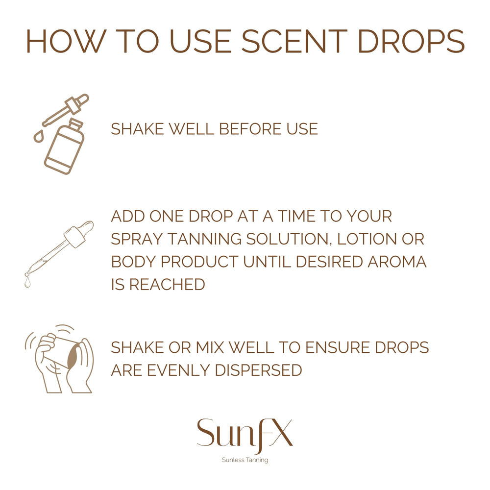 SunFX Scent Drops travel-size bottle easy to carry for on-the-go tanning.