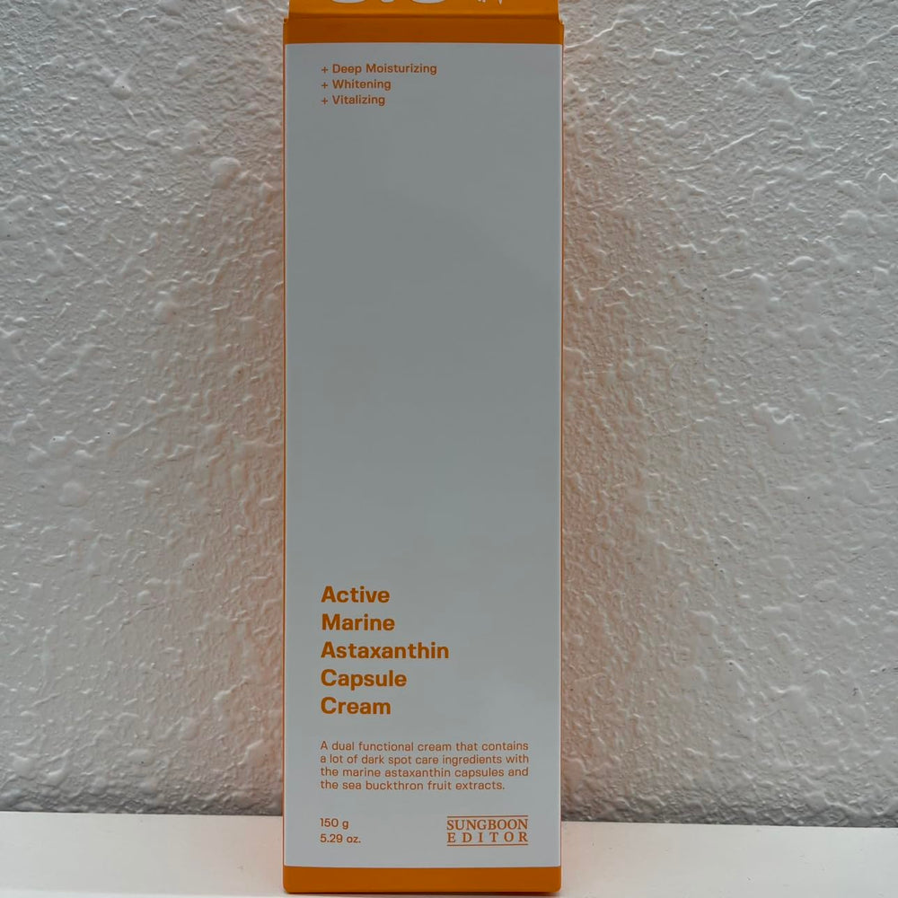 Sungboon Editor Active Marine Astaxanthin Cream packaging label highlights ingredients