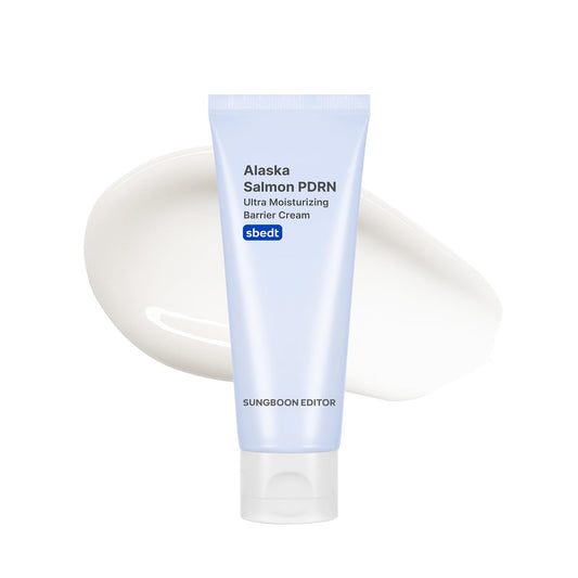 SUNGBOON EDITOR Alaska Salmon PDRN cream bottle showing barrier protection and hydration.