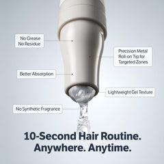 Hand applying roll-on serum along the hairline for quick routine
