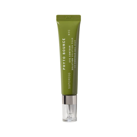 SUPEREGG Phyto Bounce Eye Contour Solution bottle showing a lightweight, hydrating formula for refreshed eyes