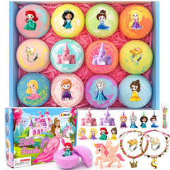 SUPERGFS princess inside bath bombs reveal a colorful surprise toy for imaginative bath time.