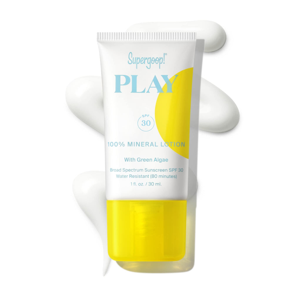 Supergoop! PLAY Mineral Lotion bottle pour for easy, quick sun protection.