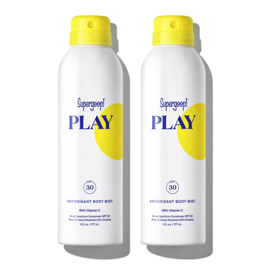 Supergoop! PLAY SPF 30 antioxidant body mist pack of 2 for easy on-the-go use.
