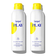 Supergoop PLAY SPF 50 antioxidant body mist bottle closeup for daily protection