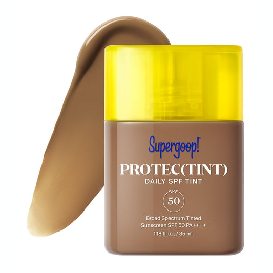 Supergoop Protec(tint) SPF50 Light compact displaying buildable coverage for daily wear