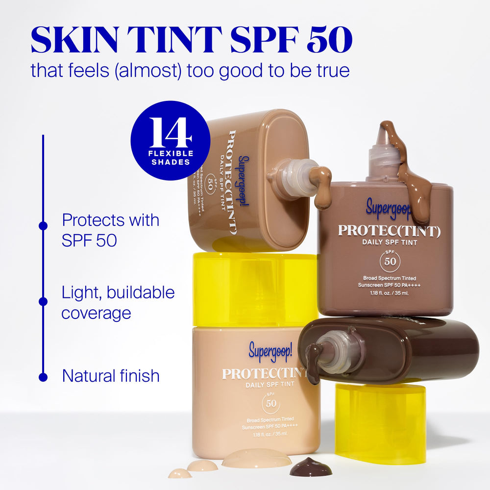 SupergoopProtec(tint) SPF 50 texture closeup highlights creamy blend