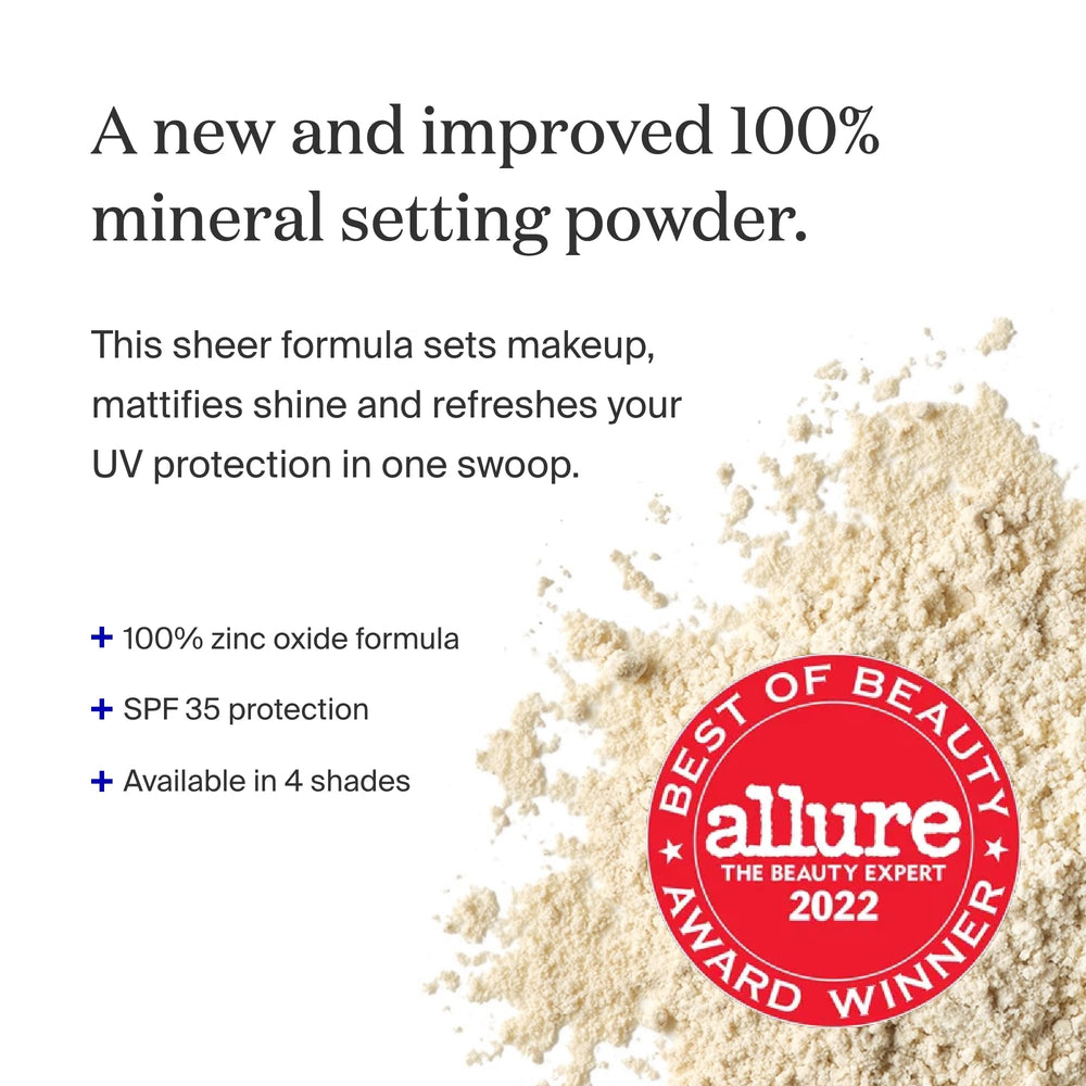 Supergoop! Re-setting Mineral Powder twist-lock brush enables easy, mess-free touch-ups.