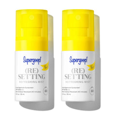 Supergoop! Refreshing Mist bottle showing makeup setting with SPF 40 protection.