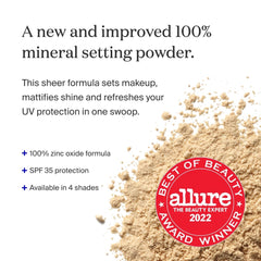 Supergoop! Re setting Powder with SPF 35 PA+++ on the compact label for quick reapplication.