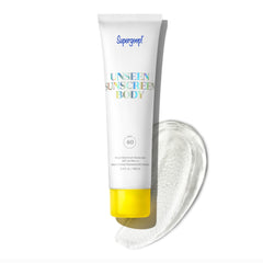Supergoop! Unseen Sunscreen Body bottle showing weightless SPF protection for daily use
