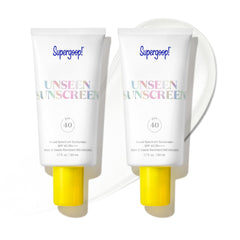 Supergoop! Unseen Sunscreen bottle cap highlighting an invisible, weightless protection for all skin tones.