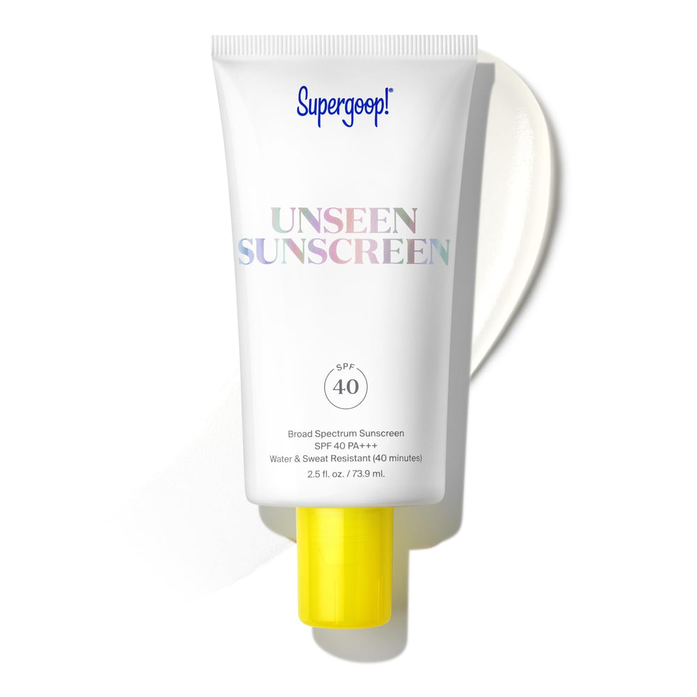 Supergoop Unseen Sunscreen bottle close-up with a clear, invisible finish.
