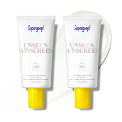 Supergoop! Unseen Sunscreen bottle front showing weightless SPF 50 protection for daily wear.